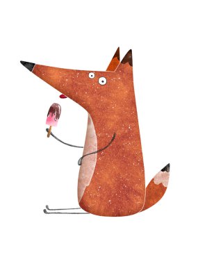 Dondurma yiyen şirin tilki. Komik çocuklar çizimi