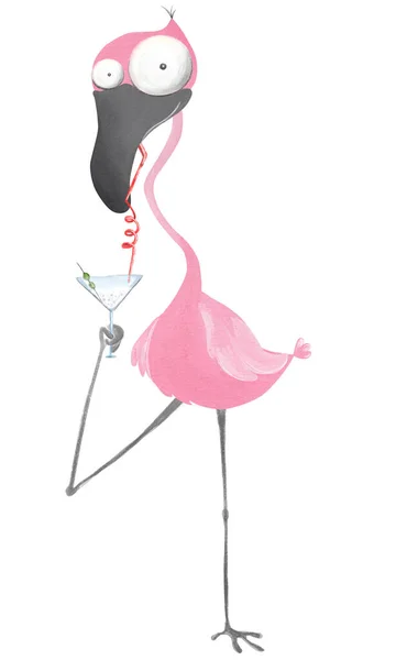 Funny Flamingo Cocktail Hand Drawn Flamingo Illustration Royalty Free Stock Photos