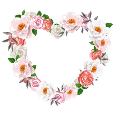 Gül şeklinde güzel bir çiçek kalbi. Sevgililer günü kartı. Vektör illüstrasyonu