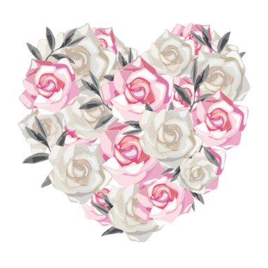 Gül şeklinde güzel bir çiçek kalbi. Sevgililer günü kartı. Aşk hediyesi. Vektör illüstrasyonu