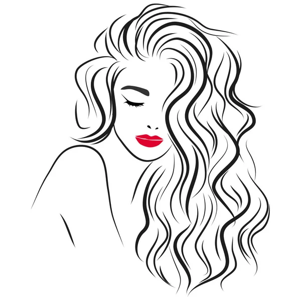 Hermosa Chica Con Pelo Largo Rizado Labios Rojos Ilustración Vectorial — Archivo Imágenes Vectoriales