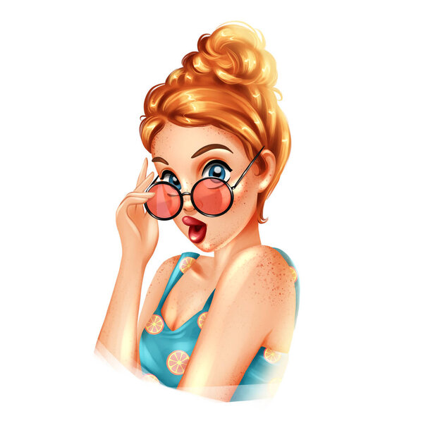Schöne Mädchen Mit Sonnenbrille Handgezeichnete Mode Illustration — Stockfoto