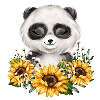 Küçük şirin panda portresi. El çizimi çocuk resimleri