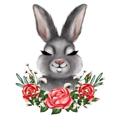 Küçük şirin tavşan portresi. El çizimi çocuk resimleri