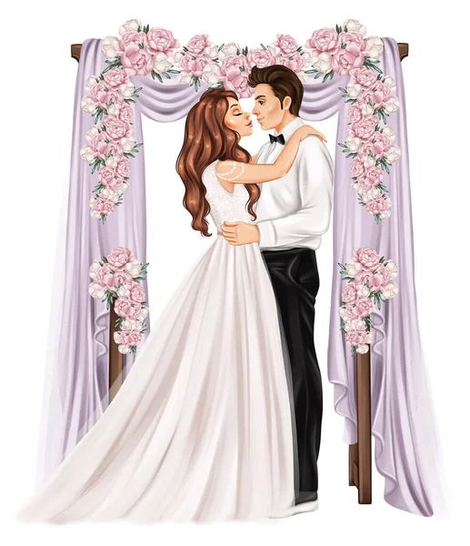 Bride Groom Illustration Hand Drawn Wedding Illustration — Stock Photo, Image