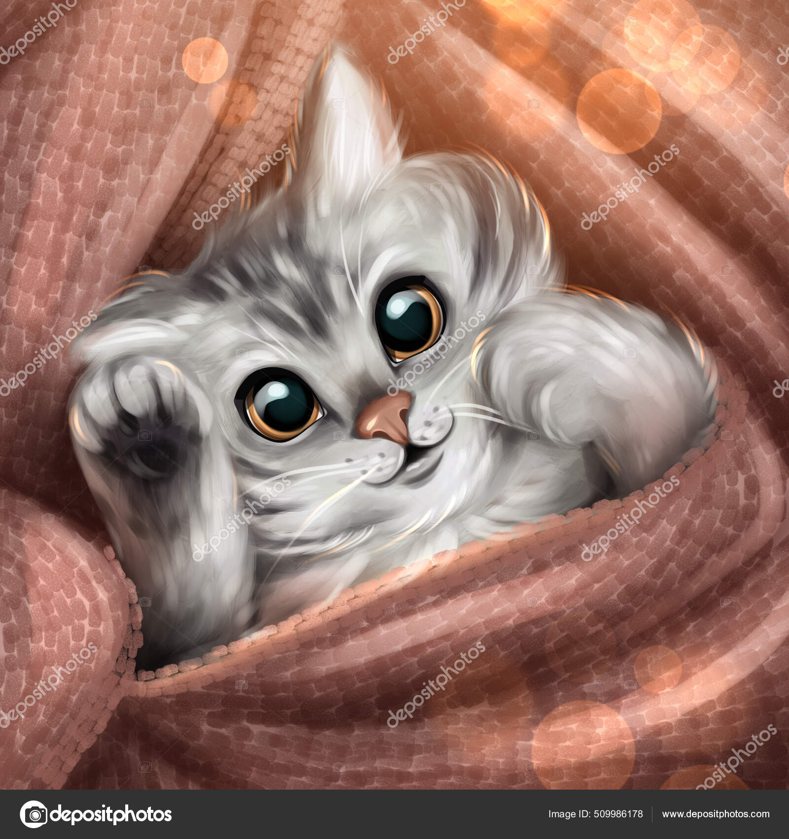 Kucing Lucu Dalam Selimut Ilustrasi Gambar Tangan Kucing ...