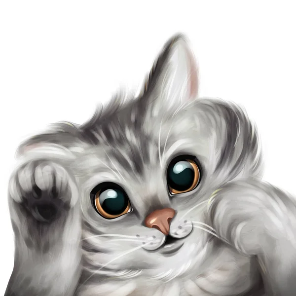 Retrato Gatinho Bonito Perto Ilustração Gato Desenhado Mão — Fotografia de Stock