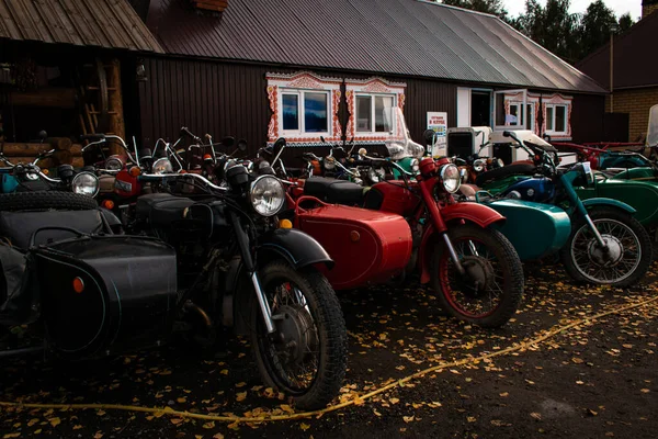 parking vintage motorcycle with retro sidecar