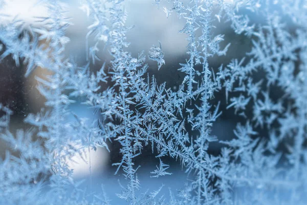 Морозний Візерунок Прозорому Склі Зимовий Фон — стокове фото
