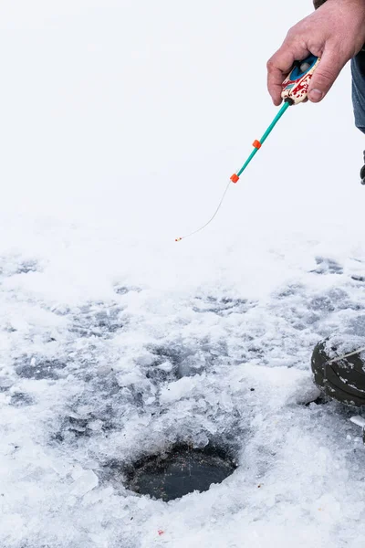 Winter Fishing Fresh Ice Vertical Photography — Stock Photo, Image