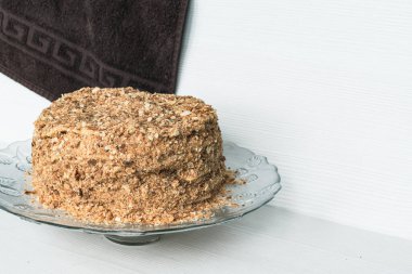 Hafif arka planda Napolyon keki. Bir yazıt için yer