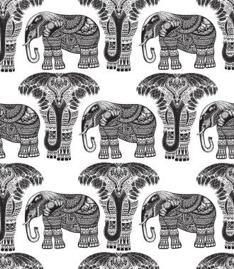 Güzel fil amili vektör deseni. Hippi etik el çizimi tarzı.