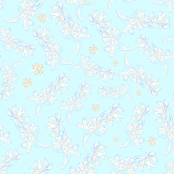 Blue flowers on light blue background. Botanical pattern in chinese style — Stock Photo, Image