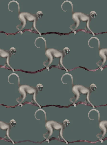 Naadloze aap patroon in vintage illustratie stijl. Geweldig voor textiel en behang — Stockfoto