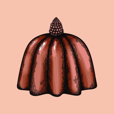 Çilekli sufle. Menü, poster ve davetiye için eskiz kremalı tatlı..