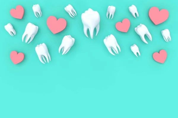 Dia dos Namorados flatlay com dentes e corações. 3d illustation — Fotografia de Stock