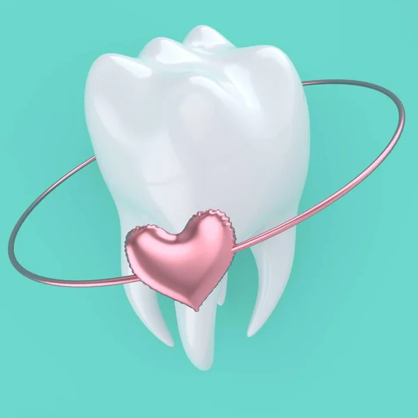 Οδοντιατρικό μοντέλο 3d εικόνα. Έννοια φροντίδας δοντιών. Καρδιά σε τροχιά του δοντιού — Φωτογραφία Αρχείου