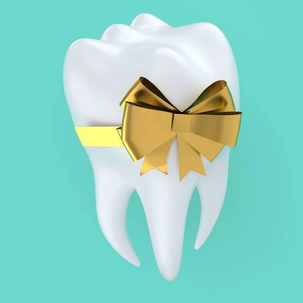 Dente com arco de presente de ouro. Cerâmica 3d modelo de renderização dental — Fotografia de Stock