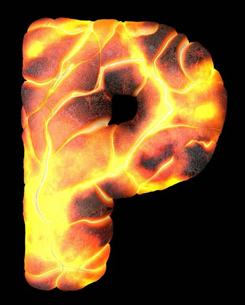Wulkaniczne litery renderujące 3D. Angielska czcionka lava isolated on black. — Zdjęcie stockowe