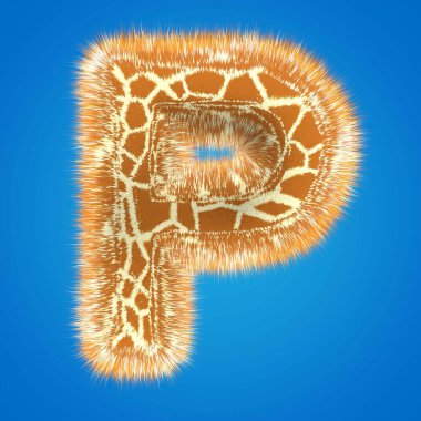 Üç boyutlu yaratıcı zürafa yazı tipi. Yumuşak ve kürk büyük harf hight çözünürlüğü