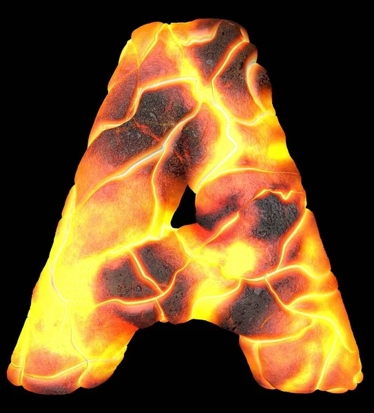 Vulkanische 3D-weergave letters. Engelse lava lettertype geïsoleerd op zwart. — Stockfoto