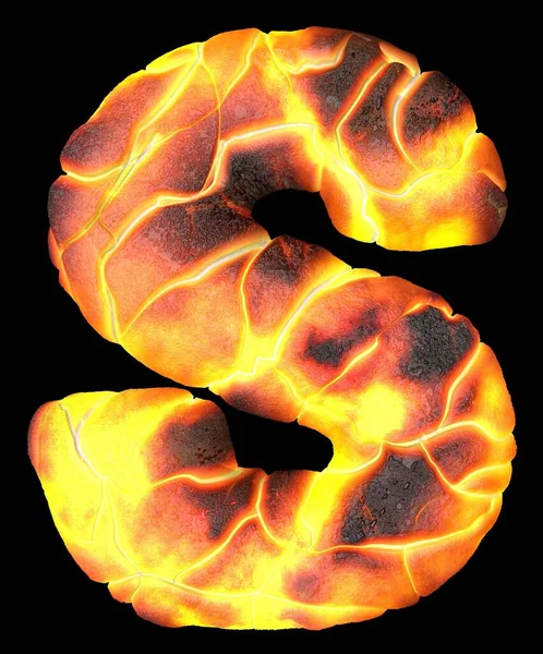 Wulkaniczne litery renderujące 3D. Angielska czcionka lava isolated on black. — Zdjęcie stockowe
