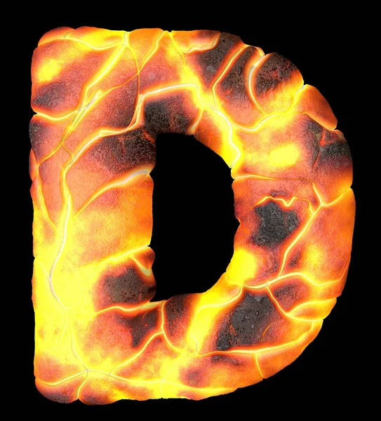 Vulkanische 3D-weergave letters. Engelse lava lettertype geïsoleerd op zwart. — Stockfoto