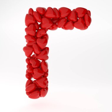 Sevgililer Günü Rusça 3D yazı tipi. İçinde kalpler olan mektuplar. 3D illüstrasyon tipi aşk konsepti. Beyaz arkaplanda izole