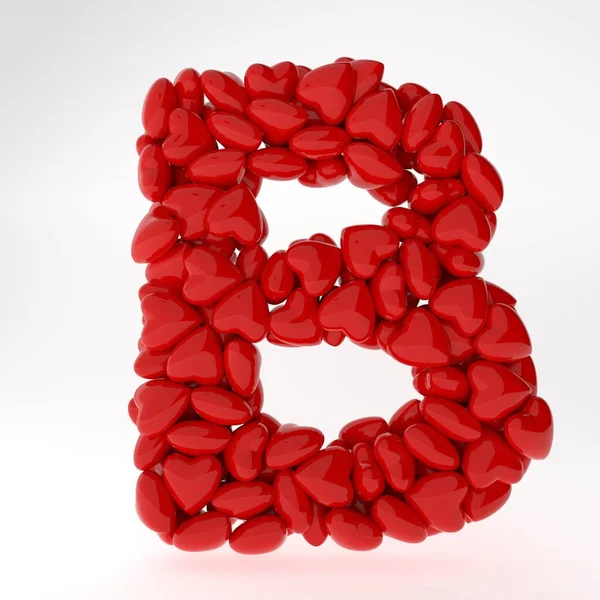 Sevgililer Günü Rusça 3D yazı tipi. İçinde kalpler olan mektuplar. 3D illüstrasyon tipi aşk konsepti. Beyaz arkaplanda izole