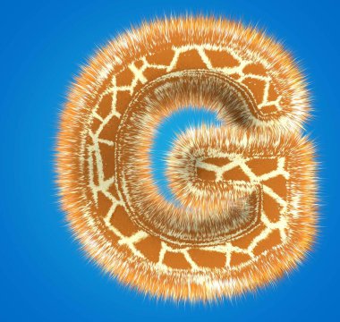 Üç boyutlu yaratıcı zürafa yazı tipi. Yumuşak ve kürk büyük harf hight çözünürlüğü