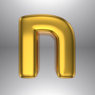 Altın gerçekçi 3D yorumlama İbrani alfabesi, parlak metalik mücevher balığı sembolleri ve karakterleri