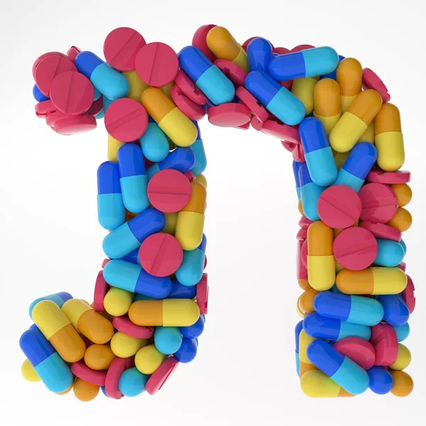 Hebrew Letter Tav made of various colorful pills and tablets. 3d illustration medicals font. isolated on white background