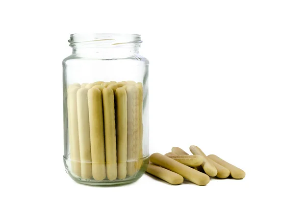 Mini crispy straw stored in glass jar — Stock Photo, Image