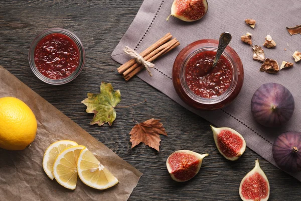 Marmellata di fichi e ingredienti — Foto Stock