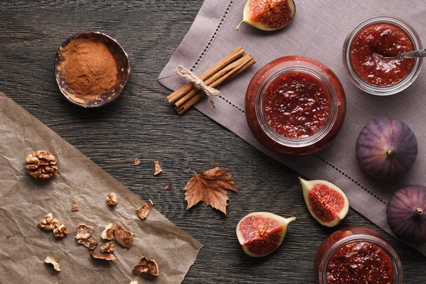 Fig jam and ingredients — Stock Photo, Image