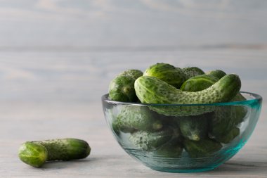 Bir cam kase taze yeşil salatalık