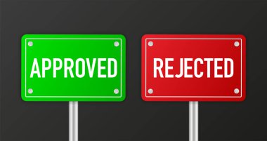 Kapıcı şablonunu imzala. Yeşil ve kırmızı pankartla onaylandı ve reddedildi. Vektör illüstrasyonu