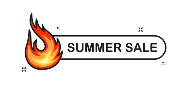 Venta Verano Venta Banner Descuento Con Icono Fuego Estilo Plano — Vector de stock