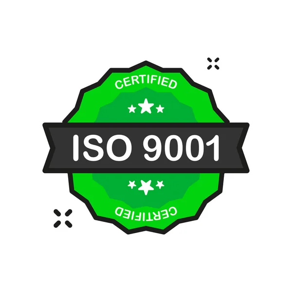 Certificado Iso 9001 Certificado Ícone Selo Verde Certificação Estilo Plano —  Vetores de Stock