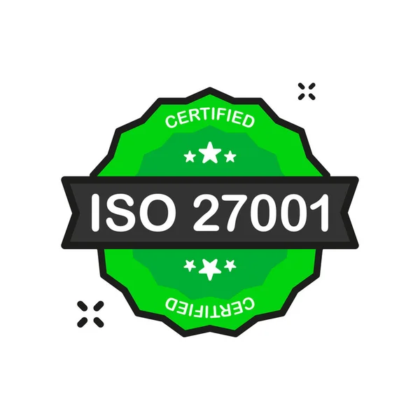 Certificado Iso 27001 Certificação Crachá Verde Ícone Selo Estilo Plano —  Vetores de Stock