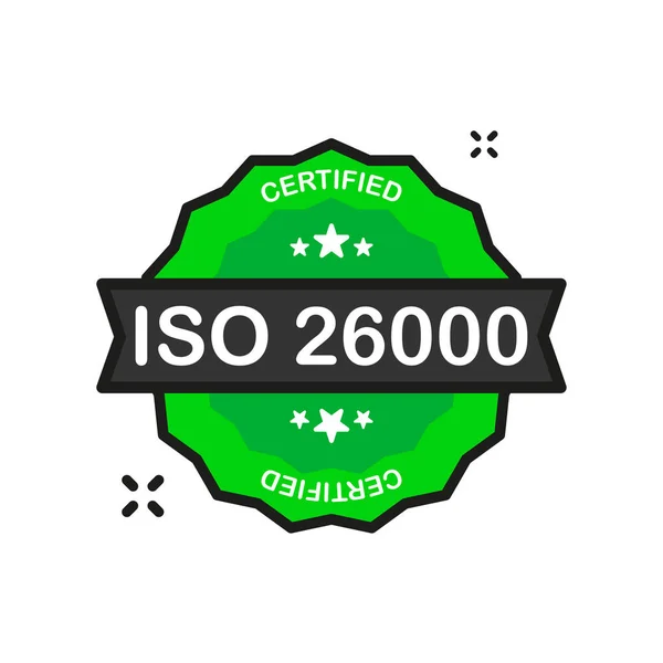 Iso 26000 Certificado Emblema Certificação Verde Ícone Carimbo Estilo Plano —  Vetores de Stock