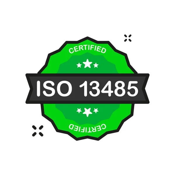 Iso 13485 Certificado Emblema Certificação Verde Ícone Selo Estilo Plano —  Vetores de Stock