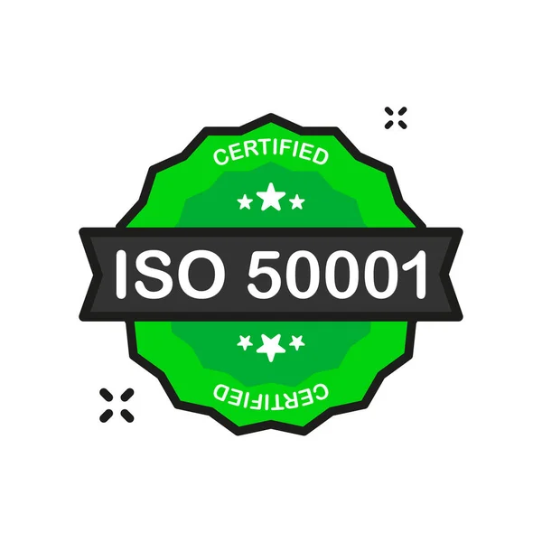 Certificado Iso 50001 Certificado Ícone Selo Verde Certificação Estilo Plano —  Vetores de Stock