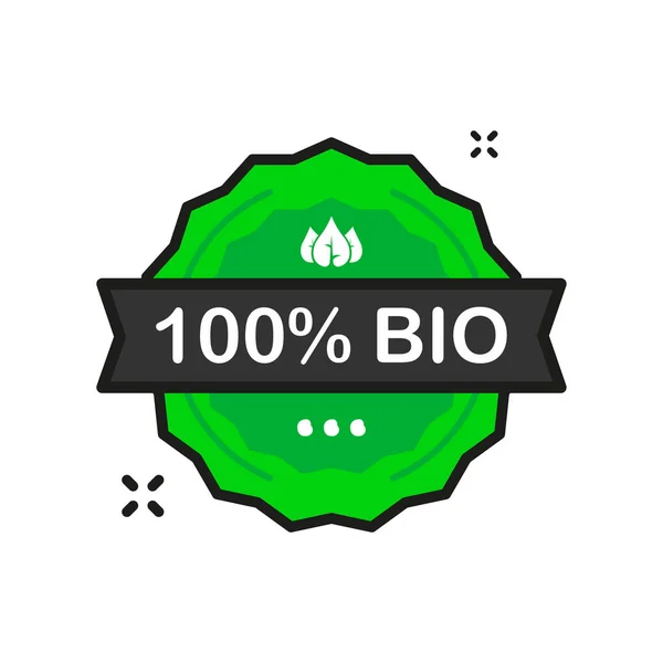 100 Bio Orgânico Natureza Crachá Verde Ícone Carimbo Estilo Plano —  Vetores de Stock