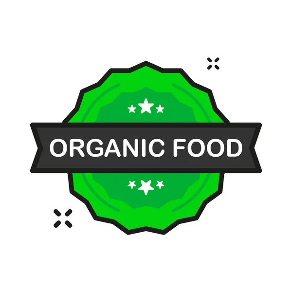 Organic Food Nature Badge Green Ícone Carimbo Estilo Plano Sobre —  Vetores de Stock