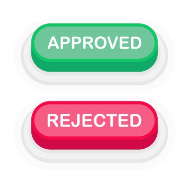 Beyaz arkaplanda izole edilmiş yeşil ya da kırmızı 3D düğmesi onaylandı ya da reddedildi. Vektör illüstrasyonu