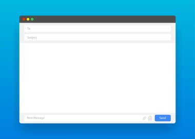 Mavi gradyan arkaplan üzerinde e- posta ileti pencere tarayıcısı. Vektör illüstrasyonu