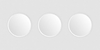 Şeffaf arkaplanda gölgesi olan üç gerçekçi yuvarlak boş tuş.
