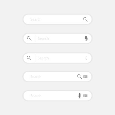 Arama çubuğu vektör tasarımı, beyaz arkaplanda beş arama kutusu ui şablonu kümesi.