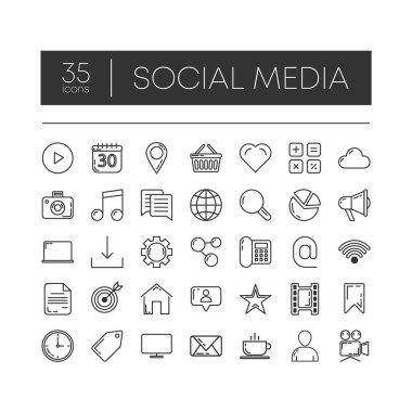 Modern kavramlar, web ve beyaz arka planda uygulamalar için 35 satır simgesi. Vektör illüstrasyonu.